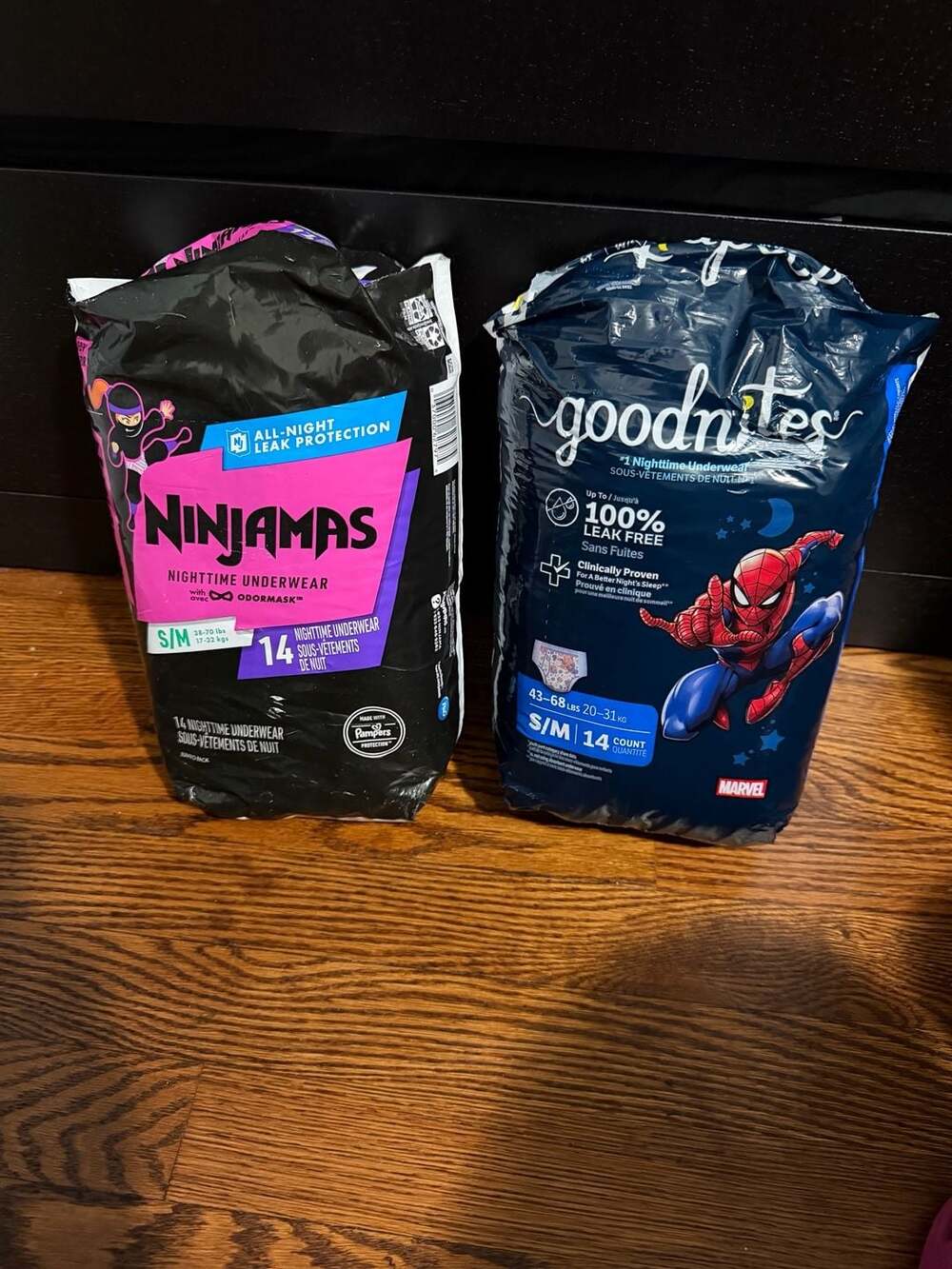 Goodnites  and ninjamas size s/m